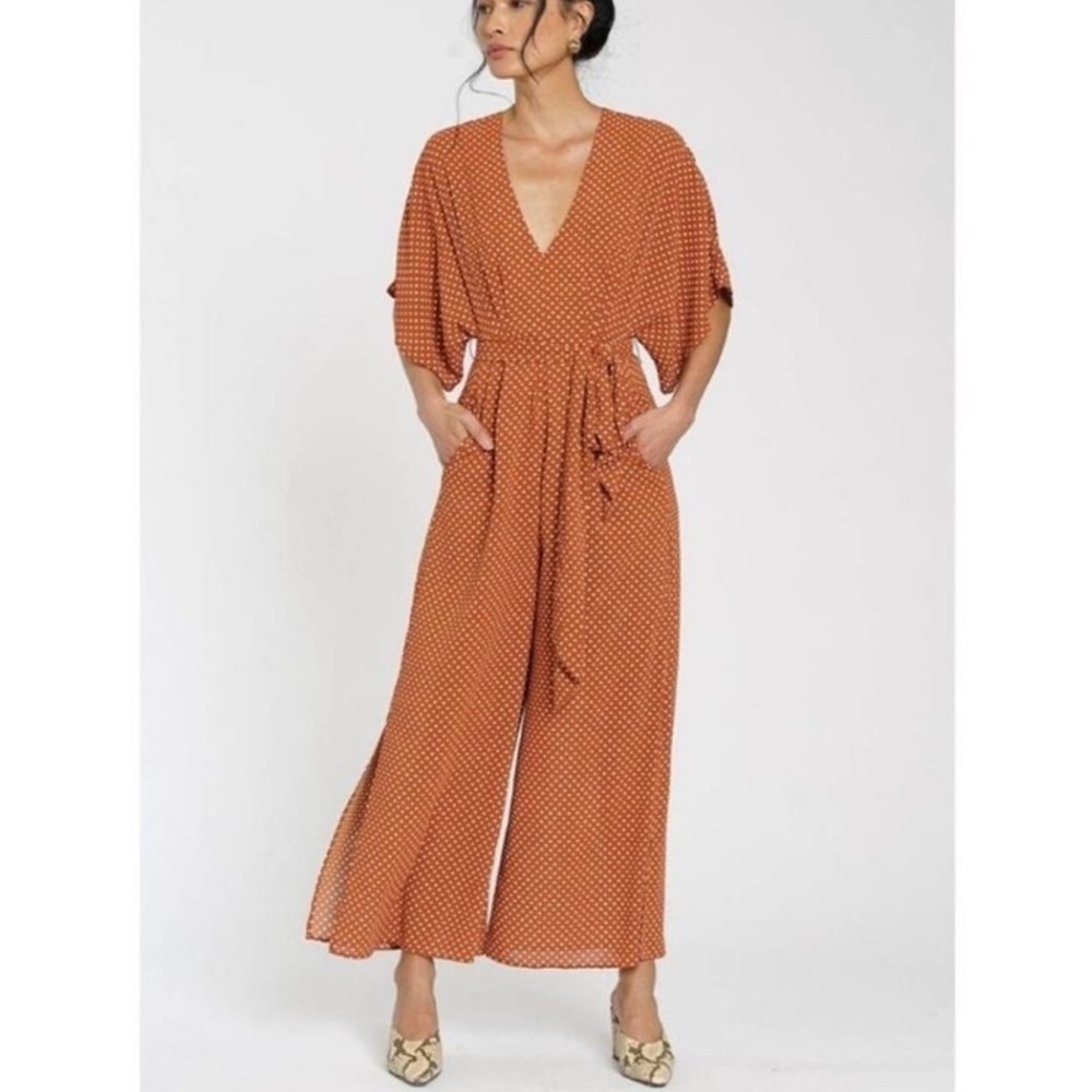 Anthropology dRA Catania Whisky Dot Flowy Jumpsuit Xs